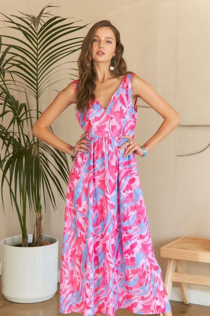 ADORA Abstract Floral V - Neck Maxi Dress - Bitsy Gypsy Boutique