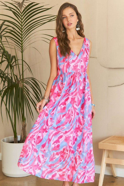 ADORA Abstract Floral V - Neck Maxi Dress - Bitsy Gypsy Boutique