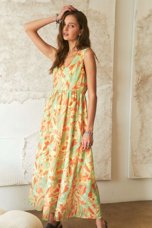 ADORA Abstract Floral V - Neck Maxi Dress - Bitsy Gypsy Boutique