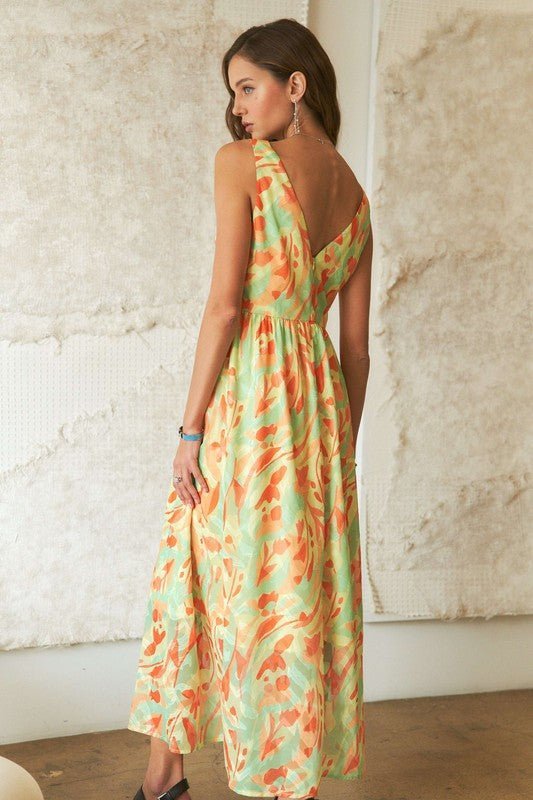 ADORA Abstract Floral V - Neck Maxi Dress - Bitsy Gypsy Boutique