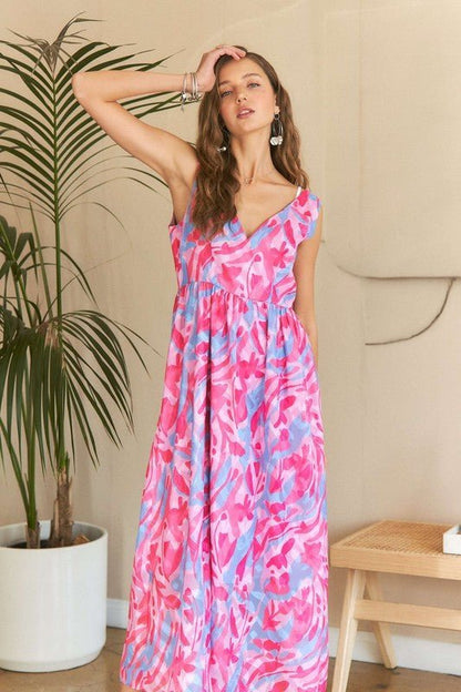 ADORA Abstract Floral V - Neck Maxi Dress - Bitsy Gypsy Boutique