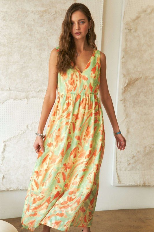 ADORA Abstract Floral V - Neck Maxi Dress - Bitsy Gypsy Boutique