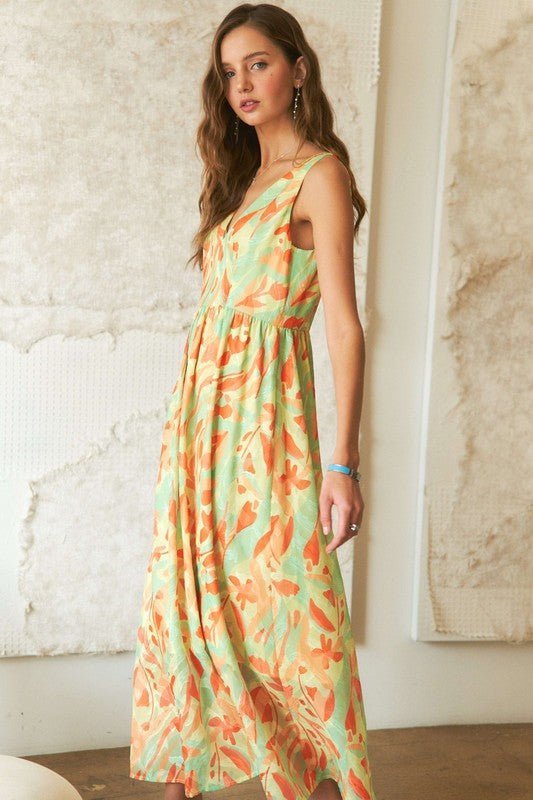 ADORA Abstract Floral V - Neck Maxi Dress - Bitsy Gypsy Boutique