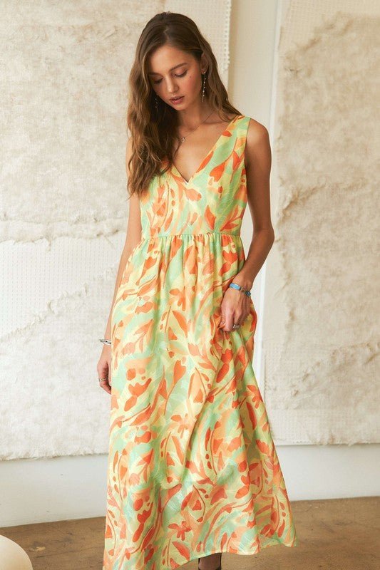 ADORA Abstract Floral V - Neck Maxi Dress - Bitsy Gypsy Boutique