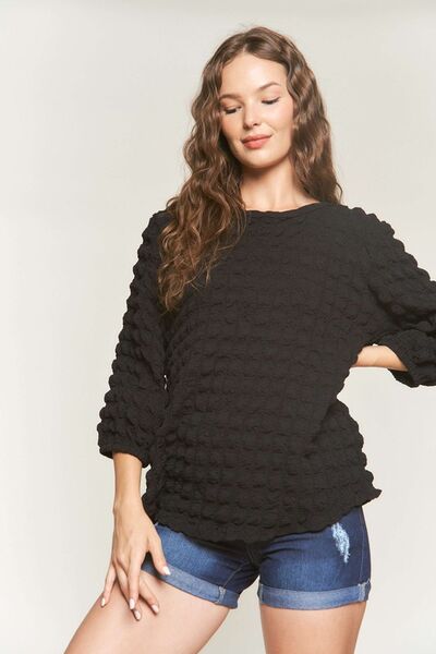 ADORA Bubble Texture Round Neck Blouse - Bitsy Gypsy Boutique