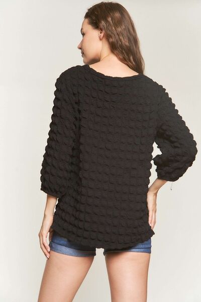 ADORA Bubble Texture Round Neck Blouse - Bitsy Gypsy Boutique