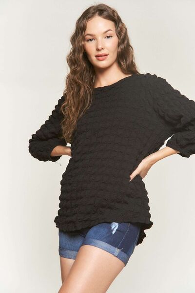 ADORA Bubble Texture Round Neck Blouse - Bitsy Gypsy Boutique