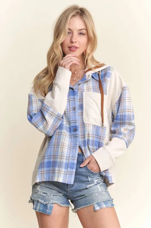 ADORA Button Down Plaid Hoodie Shacket - Bitsy Gypsy Boutique