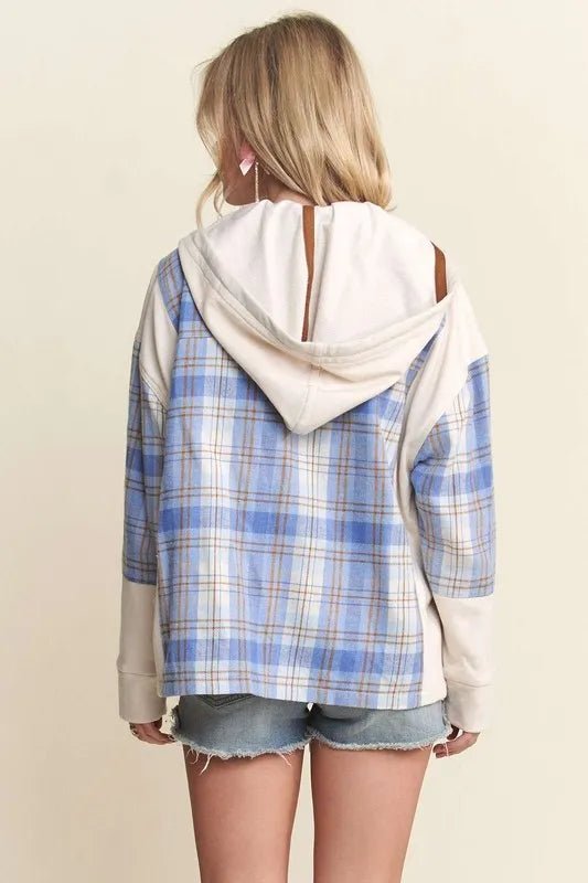 ADORA Button Down Plaid Hoodie Shacket - Bitsy Gypsy Boutique