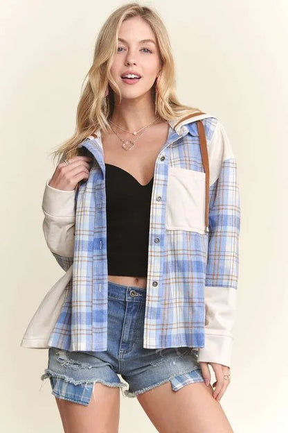 ADORA Button Down Plaid Hoodie Shacket - Bitsy Gypsy Boutique