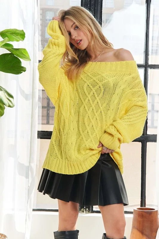 ADORA Cable Knit Off Shoulder Sweater - Bitsy Gypsy Boutique