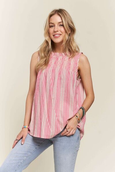 ADORA Contrast Striped Frill Round Neck Sleeveless Top - Bitsy Gypsy Boutique