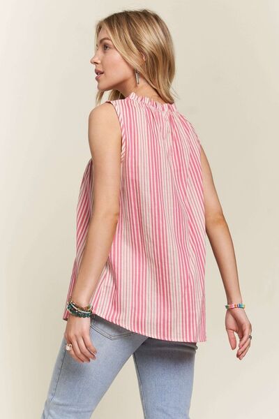 ADORA Contrast Striped Frill Round Neck Sleeveless Top - Bitsy Gypsy Boutique