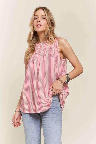 ADORA Contrast Striped Frill Round Neck Sleeveless Top - Bitsy Gypsy Boutique