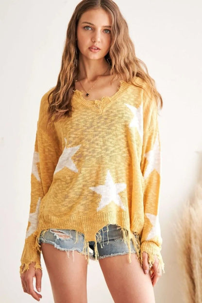 ADORA Distressed Star Sweater Top - Bitsy Gypsy Boutique