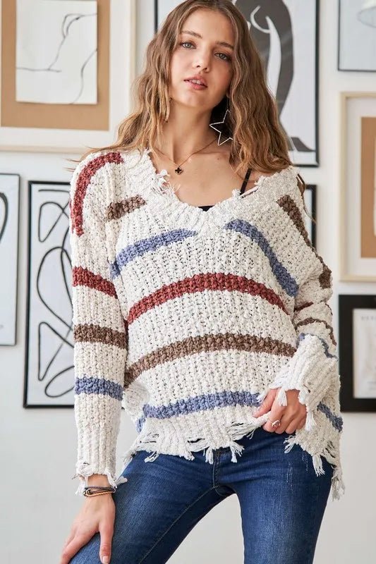 ADORA Frayed Edge Stripe Sweater - Bitsy Gypsy Boutique
