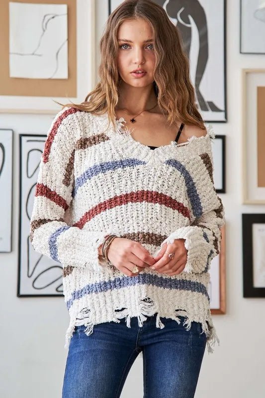 ADORA Frayed Edge Stripe Sweater - Bitsy Gypsy Boutique