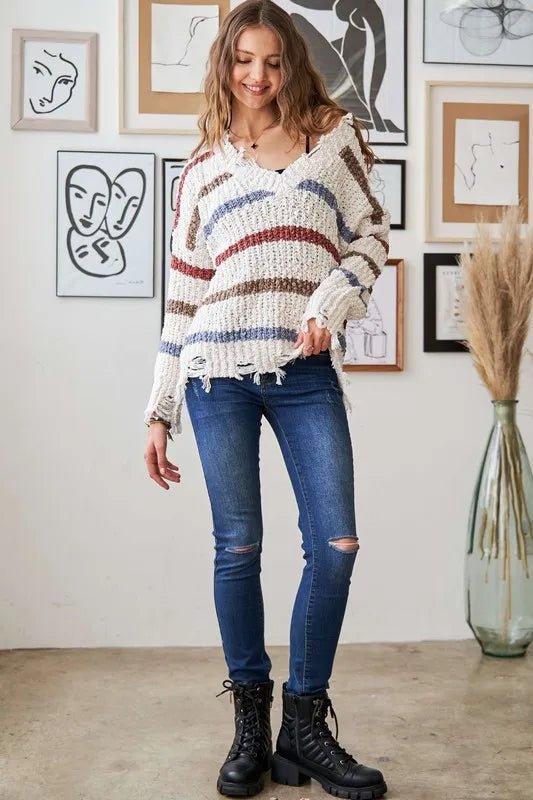 ADORA Frayed Edge Stripe Sweater - Bitsy Gypsy Boutique