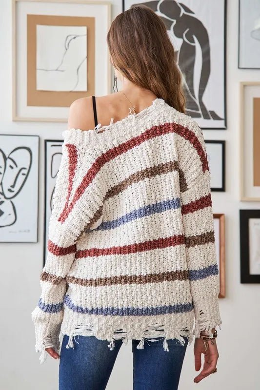 ADORA Frayed Edge Stripe Sweater - Bitsy Gypsy Boutique
