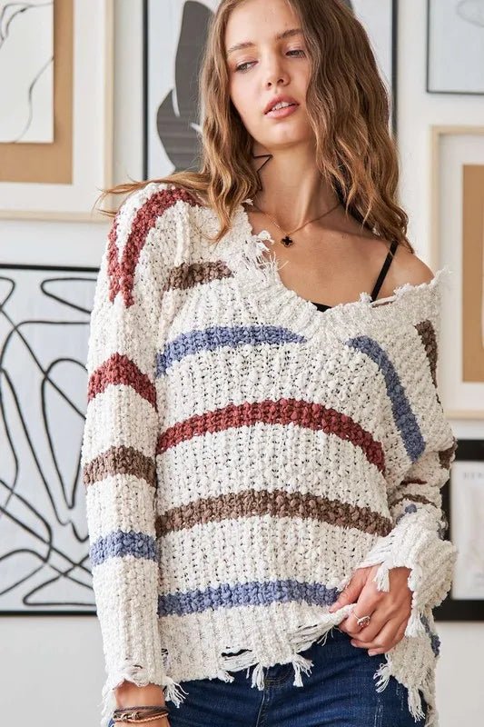 ADORA Frayed Edge Stripe Sweater - Bitsy Gypsy Boutique