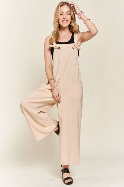 ADORA Knotted Wide Strap Wide Leg Overalls - Bitsy Gypsy Boutique