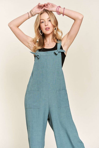ADORA Knotted Wide Strap Wide Leg Overalls - Bitsy Gypsy Boutique