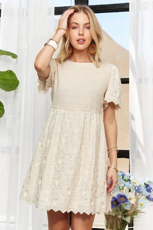 ADORA Rround Neck Crinkle Babydoll Dress - Bitsy Gypsy Boutique