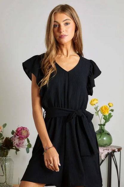 ADORA Ruffle Sleeves Romper with Pockets - Bitsy Gypsy Boutique