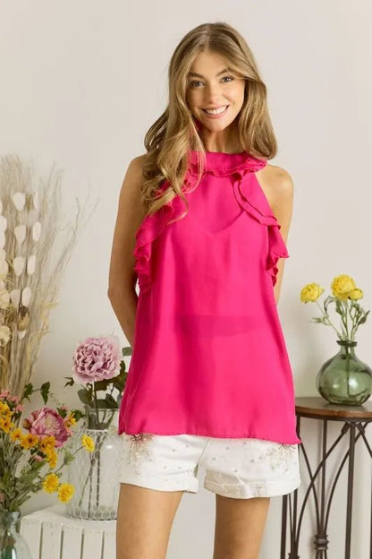 ADORA Ruffled Grecian Neck Top - Bitsy Gypsy Boutique