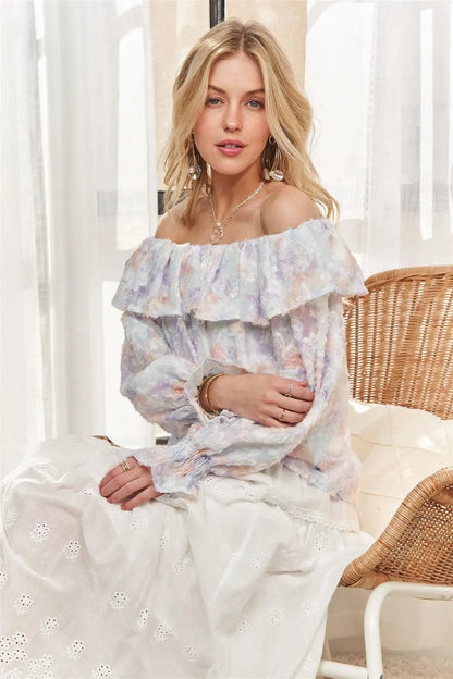 ADORA Ruffled Off Shoulder Floral Blouse - Bitsy Gypsy Boutique