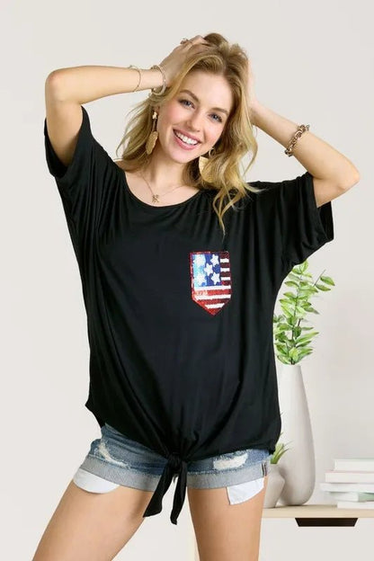 ADORA Sequin US Flag Pocketed Top - Bitsy Gypsy Boutique