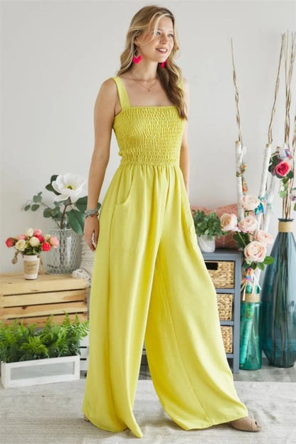 ADORA Smocking Top Wide Leg Jumpsuit - Bitsy Gypsy Boutique