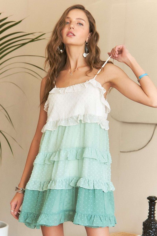 ADORA Swiss Dot Ruffled Tiered Mini Dress - Bitsy Gypsy Boutique