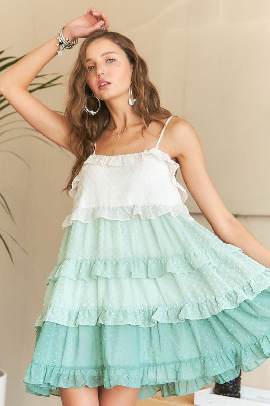 ADORA Swiss Dot Ruffled Tiered Mini Dress - Bitsy Gypsy Boutique