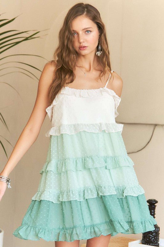 ADORA Swiss Dot Ruffled Tiered Mini Dress - Bitsy Gypsy Boutique