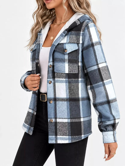 Fleece-Lined Plaid Button Up Shacket by Trendsi