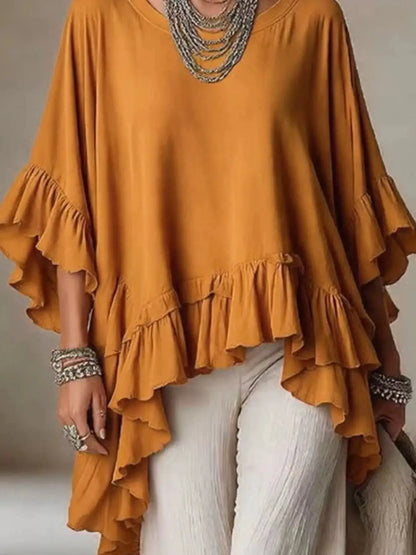 Ruffled Hem Loose Fit Top by Trendsi