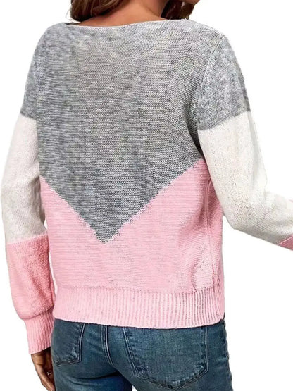 Openwork Color Block Long Sleeve Sweater by Trendsi