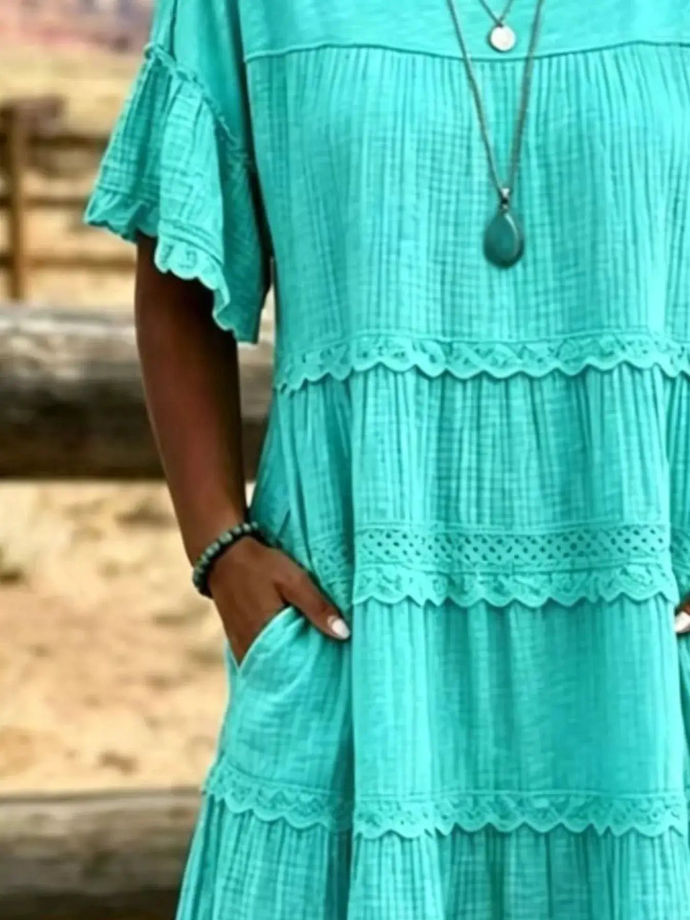 Full Size Tiered Ruffle Sleeve Midi Dress with Pockets Plus Size by Trendsi