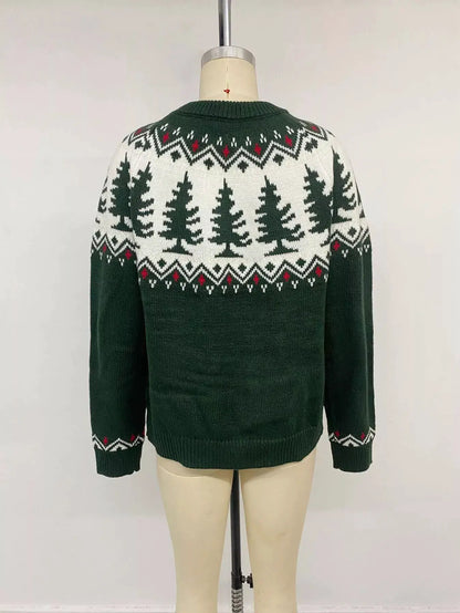 Christmas Tree Pattern Round Neck Sweater by Trendsi