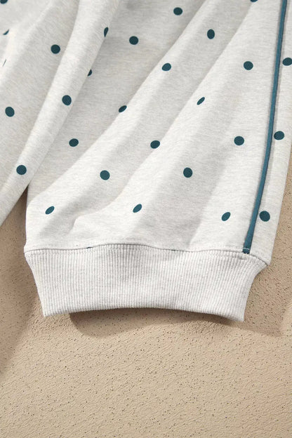 Polka Dot Print Piping Trim 3/4 Sleeve Relaxed Top by Trendsi