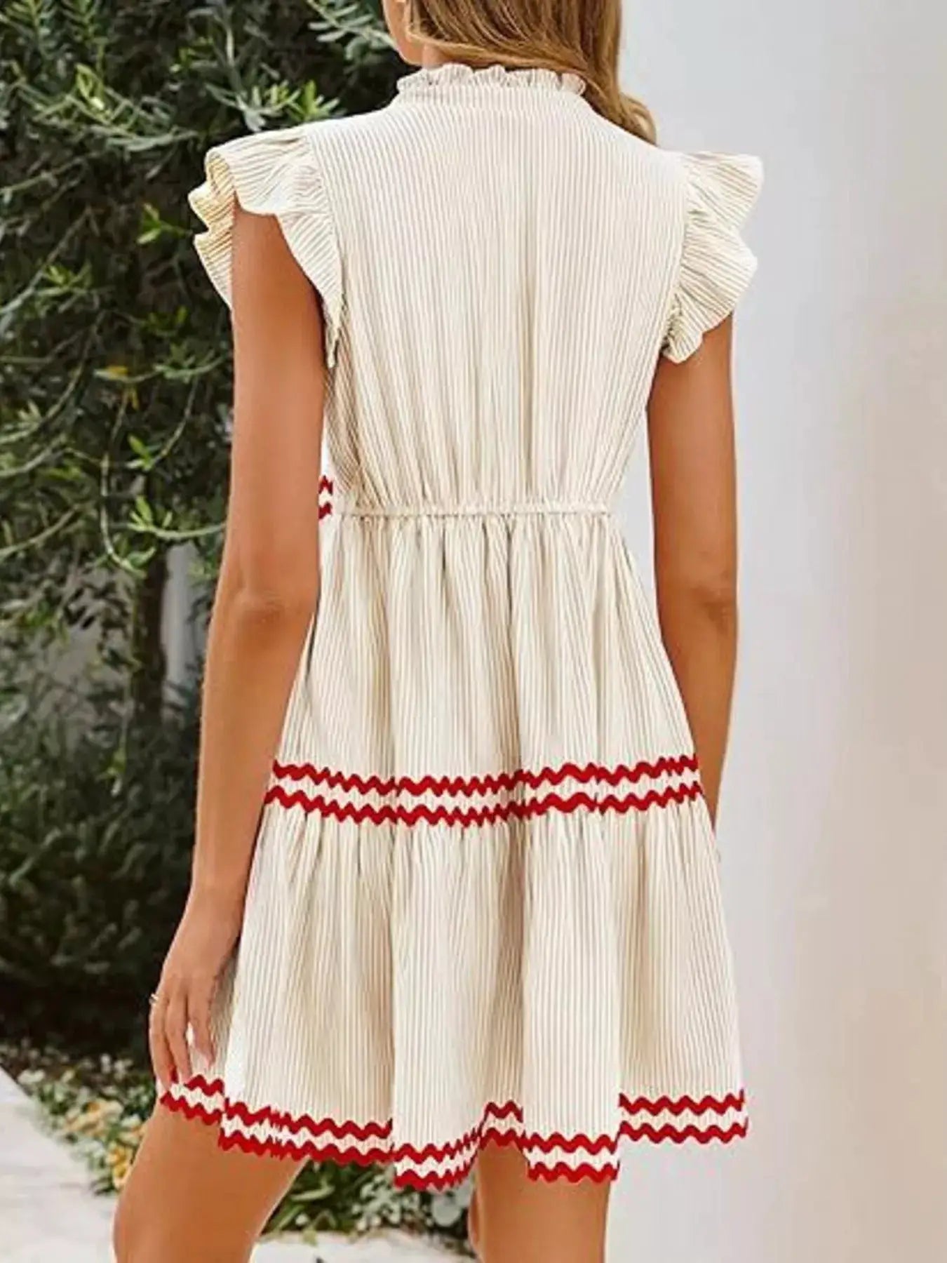 Striped Ruffle Sleeve Tiered Dress by Trendsi