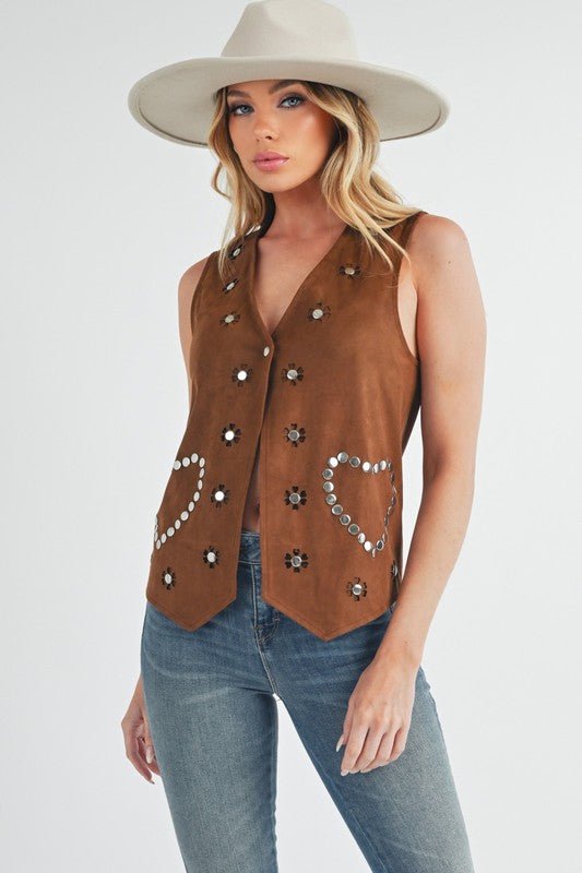 Aemi + Co Heart Rivet Detail Suede Vest Coat - Bitsy Gypsy Boutique