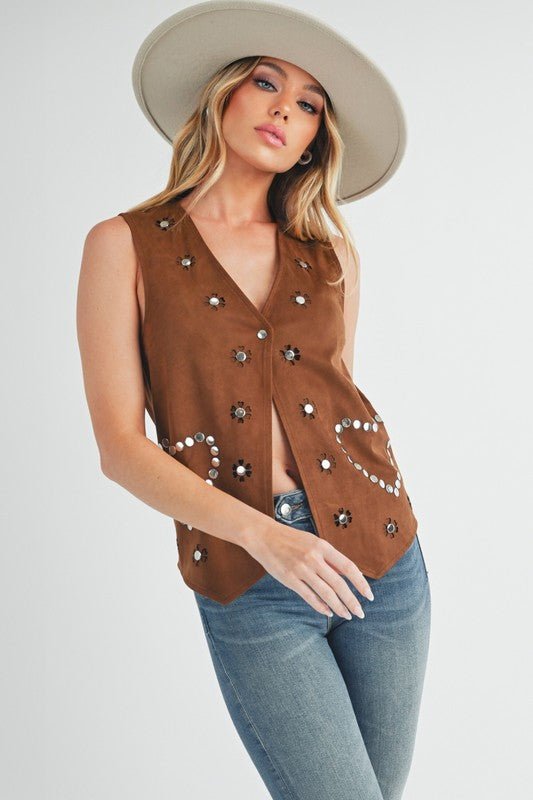 Aemi + Co Heart Rivet Detail Suede Vest Coat - Bitsy Gypsy Boutique