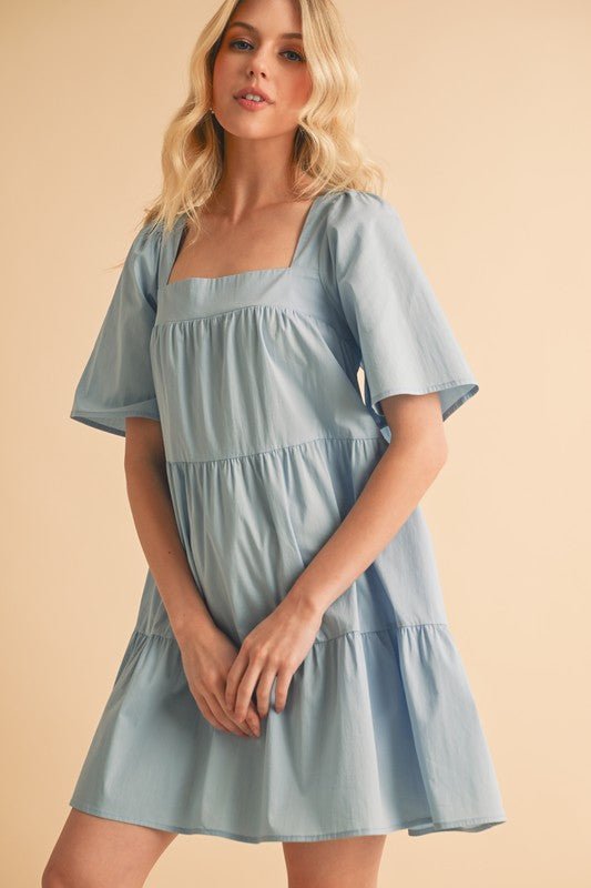 Aemi + Co Square Neck Half Sleeve Tiered Dress - Bitsy Gypsy Boutique