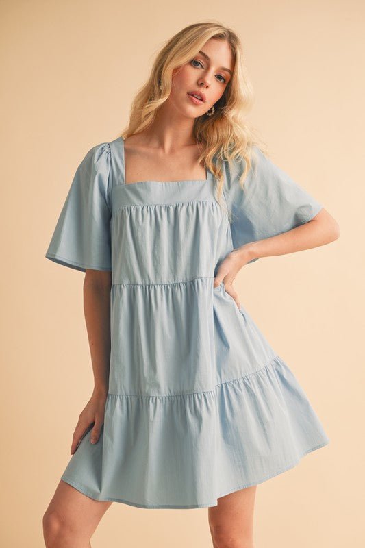Aemi + Co Square Neck Half Sleeve Tiered Dress - Bitsy Gypsy Boutique