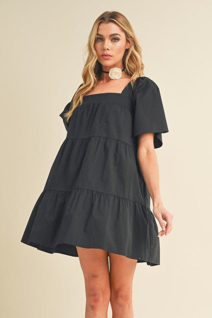 Aemi + Co Square Neck Half Sleeve Tiered Dress - Bitsy Gypsy Boutique