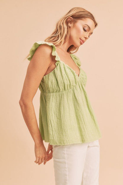 Aemi + Co Sweetheart Neck Ruffled Strap Top - Bitsy Gypsy Boutique