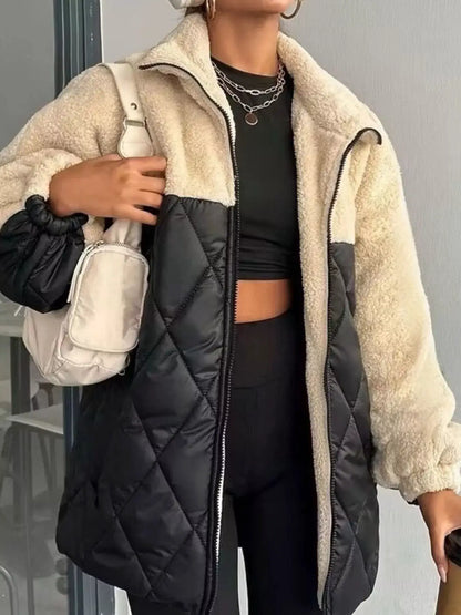 Color-Block Sherpa and Quilted Puffer Outerwear by Trendsi