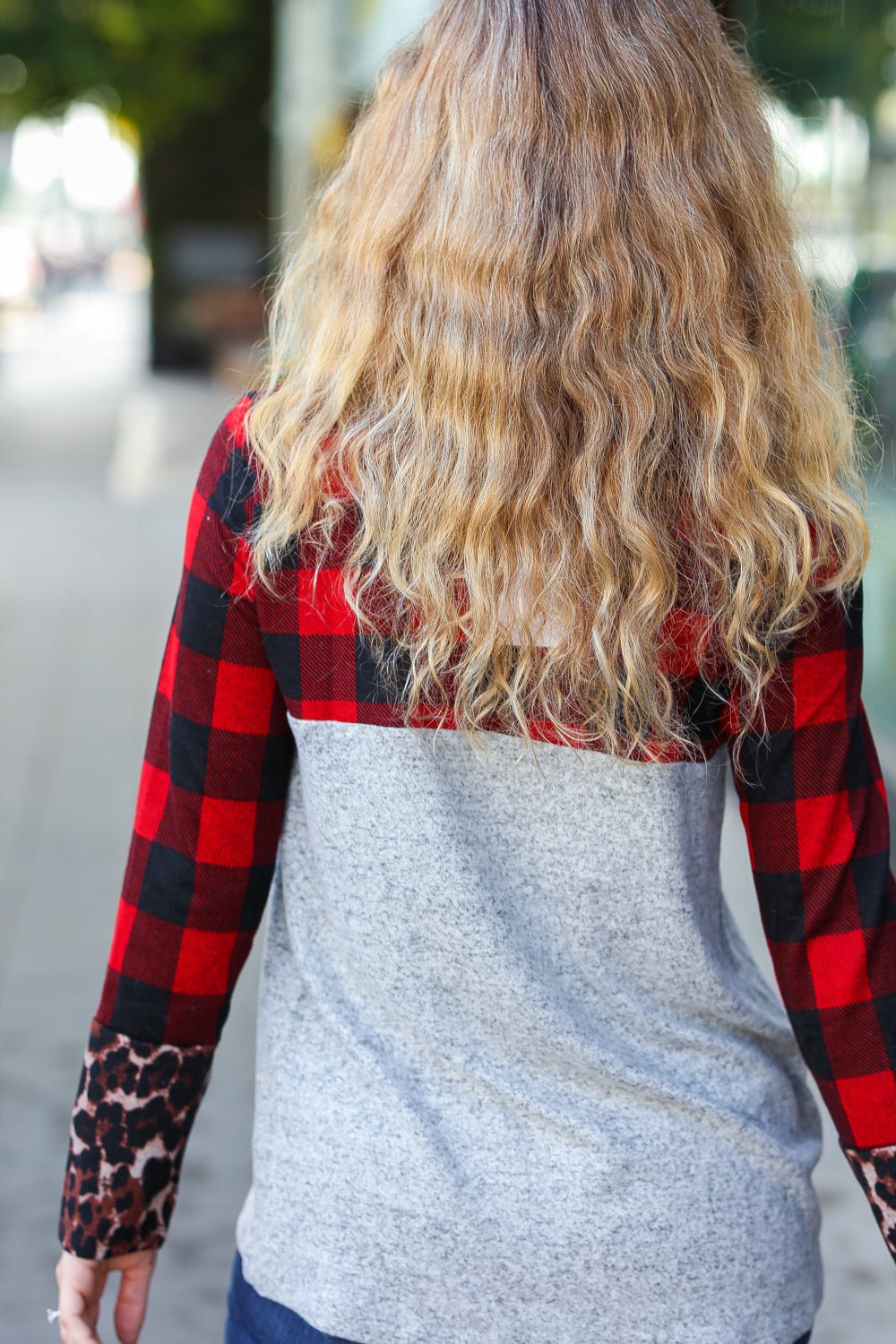 All Of Me Grey & Red Plaid Animal Print Pocketed Top - Bitsy Gypsy Boutique